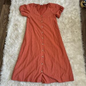 Madewell Embroidered Eyelet Bubble-Sleeve Button-Front Midi Dress